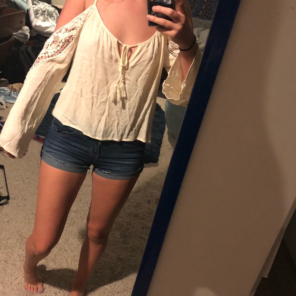 Forever 21 White Cold Shoulder Lace Top